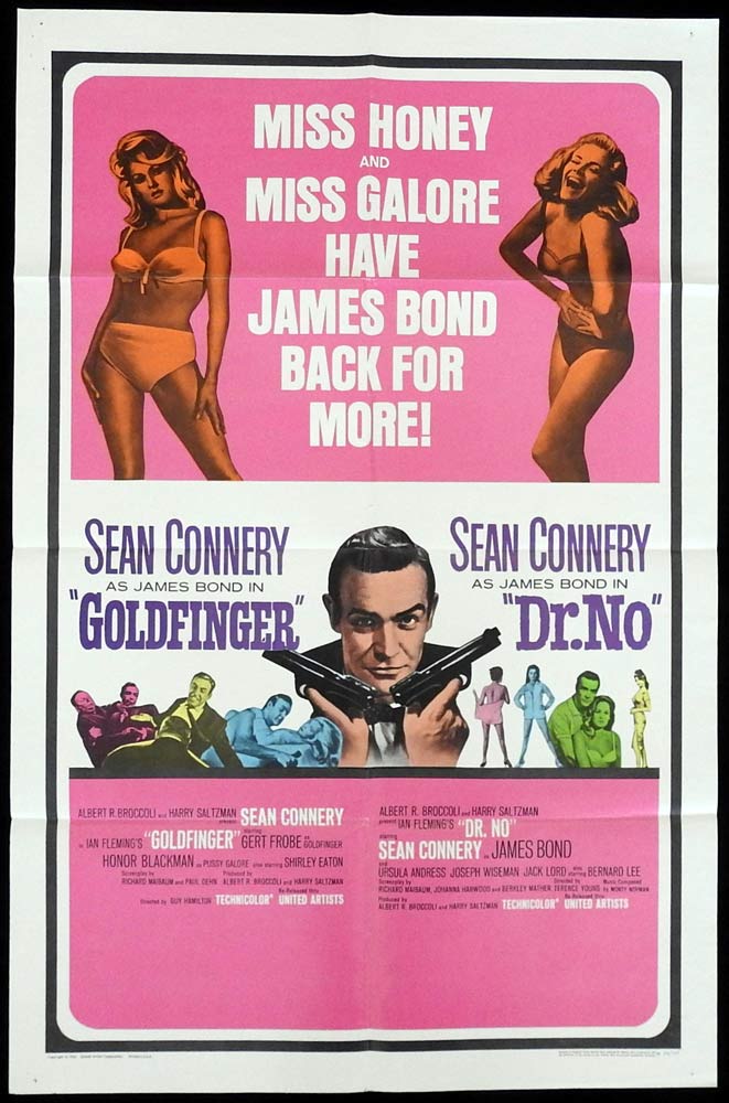 GOLDFINGER / DR NO Original US Double Bill One Sheet Movie poster Sean Connery James Bond