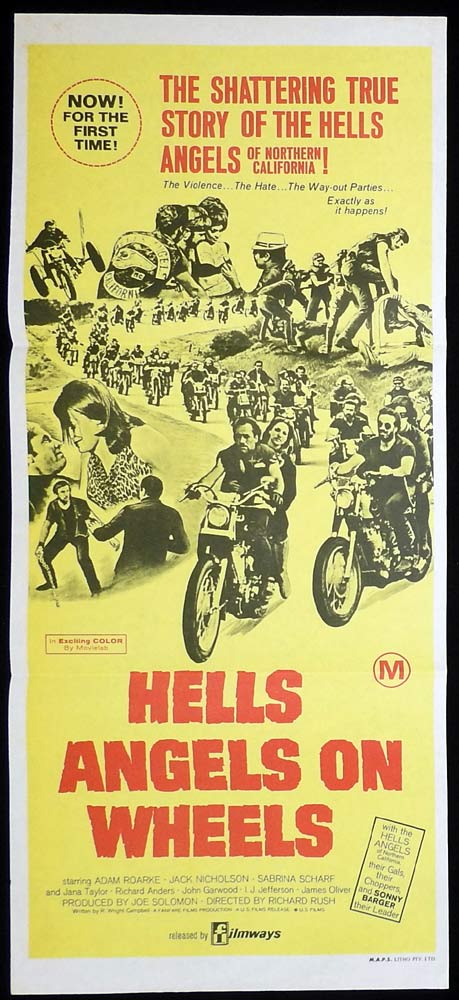 HELLS ANGELS ON WHEELS Original Australian daybill Movie poster Adam Roarke Jack Nicholson