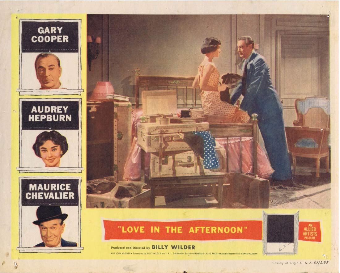 LOVE IN THE AFTERNOON Original US Lobby Card 7 Billy Wilder Gary Cooper Audrey Hepburn