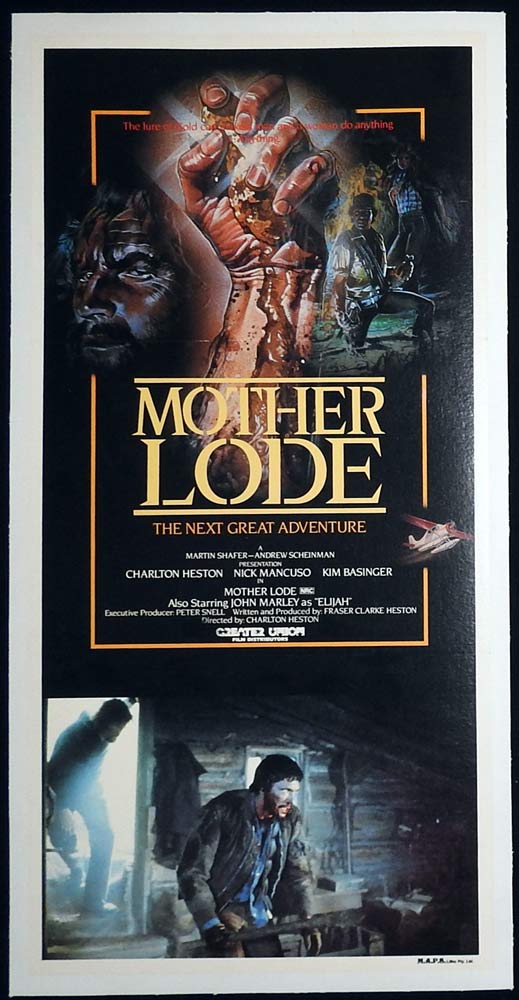 MOTHER LODE Linen Backed daybill Movie poster Charlton Heston Kim Basinger