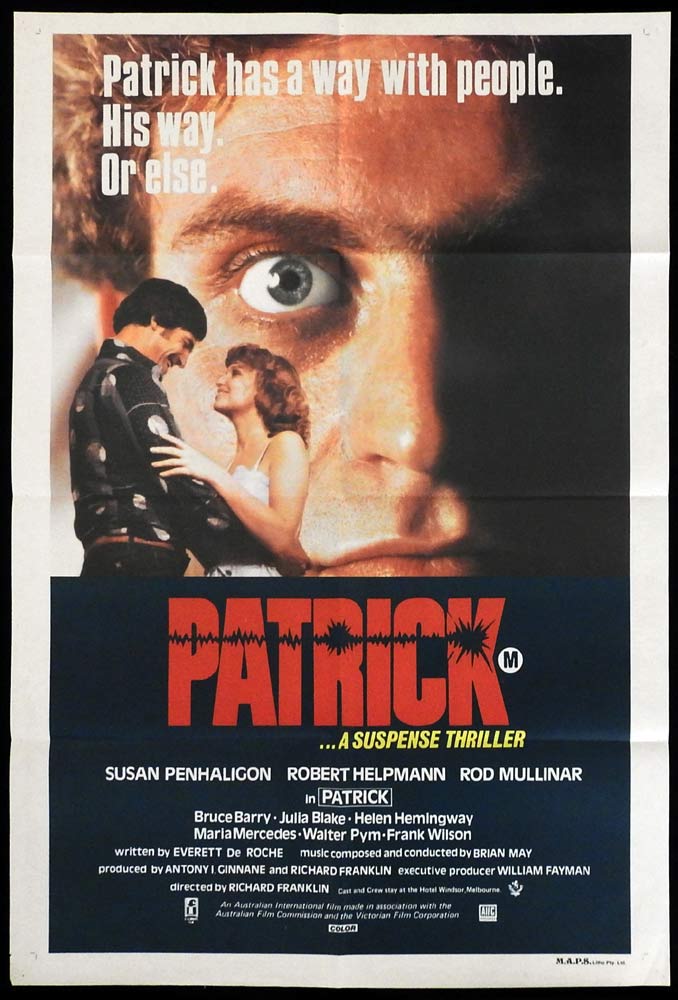 PATRICK Original One Sheet Movie Poster Richard Franklin Susan Penhaligon Australian Horror