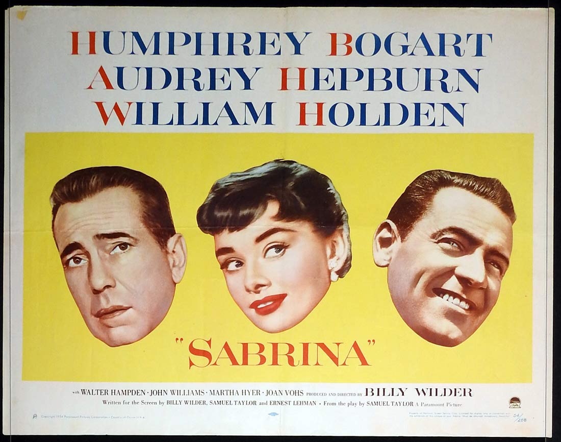 SABRINA Rare US Half Sheet Movie poster Humphrey Bogart Audrey Hepburn