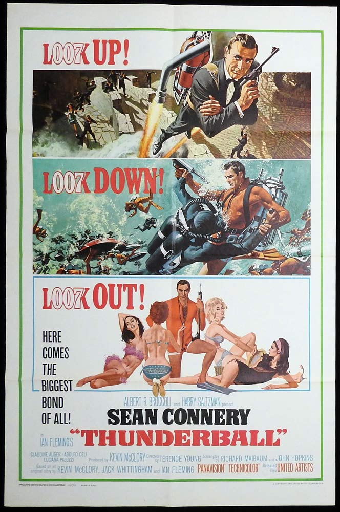 THUNDERBALL Original US One Sheet Movie poster Sean Connery James Bond Look Up!