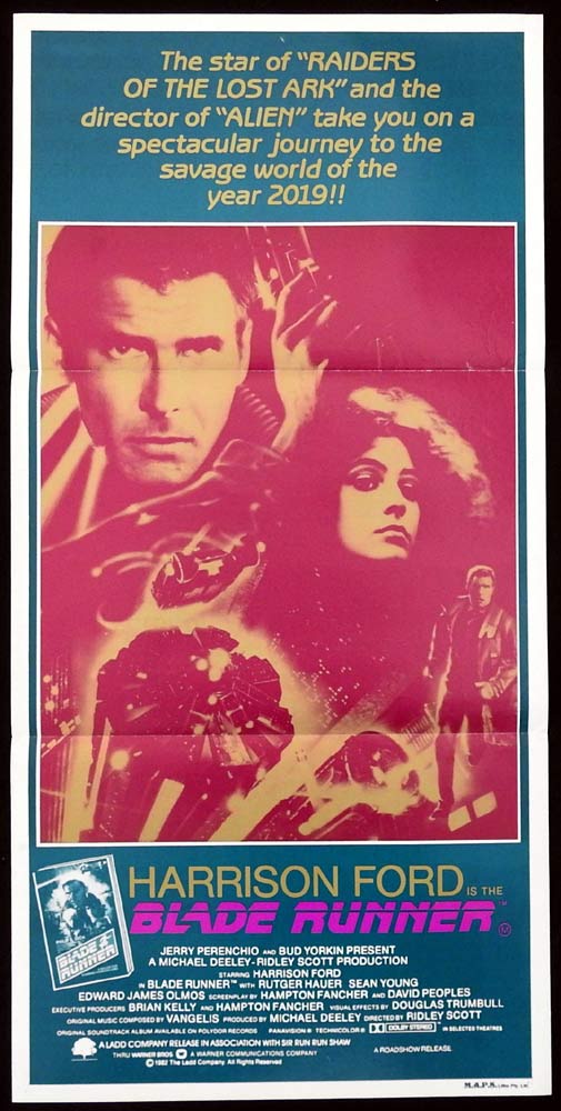 BLADE RUNNER Original Daybill Movie Poster Harrison Ford Ridley Scott Sci Fi