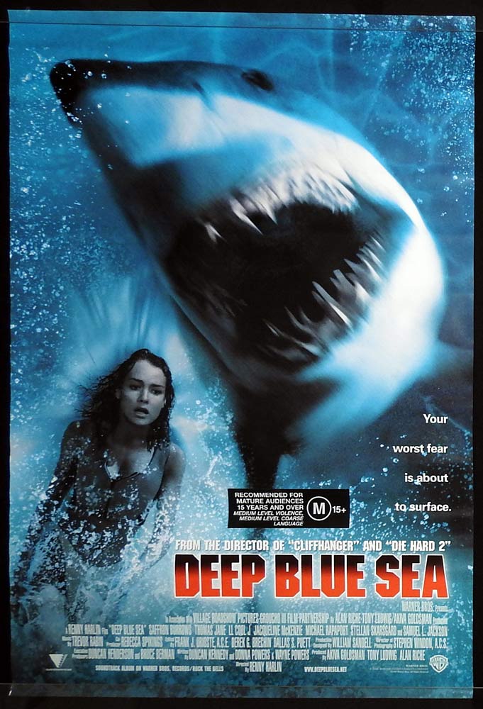 DEEP BLUE SEA Original One Sheet Movie poster Saffron Burrows Thomas Jane LL Cool J Shark