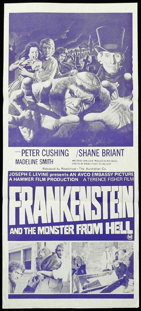 FRANKENSTEIN AND THE MONSTER FROM HELL Original Daybill Movie Poster Peter Cushing Hammer Horror