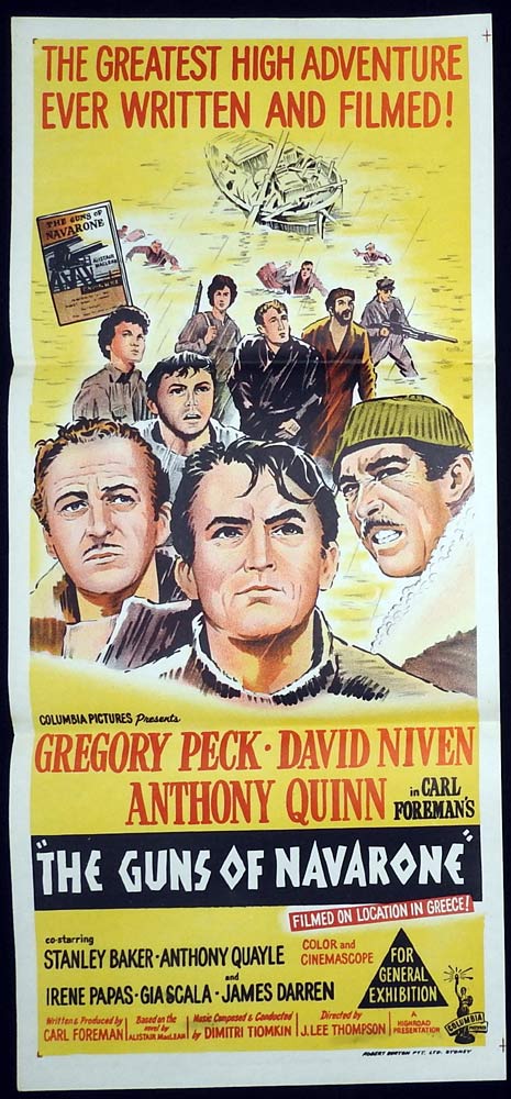 THE GUNS OF NAVARONE Original daybill Movie Poster Gregory Peck David Niven Anthony Quinn