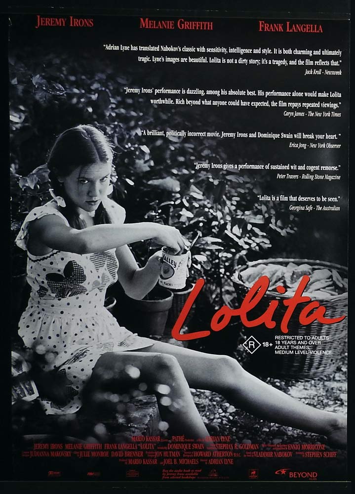 LOLITA Original One Sheet Movie poster Jeremy Irons Melanie Griffith Frank Langella