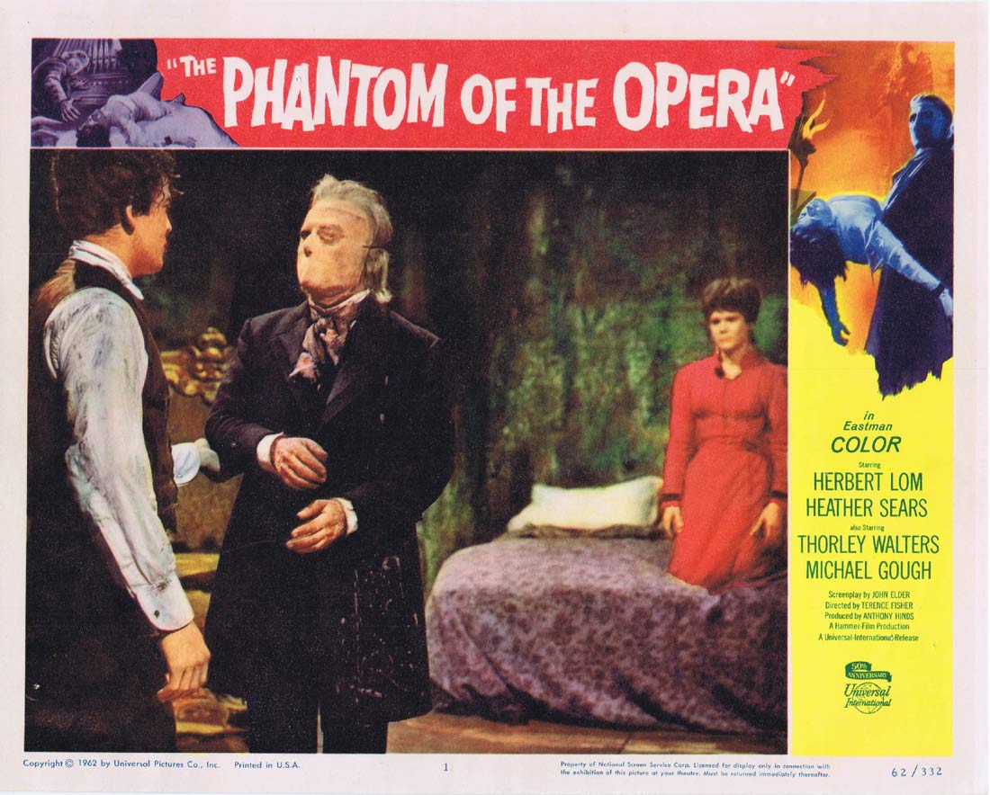 THE PHANTOM OF THE OPERA Original Lobby Card 1 Hammer Horror Herbert Lom