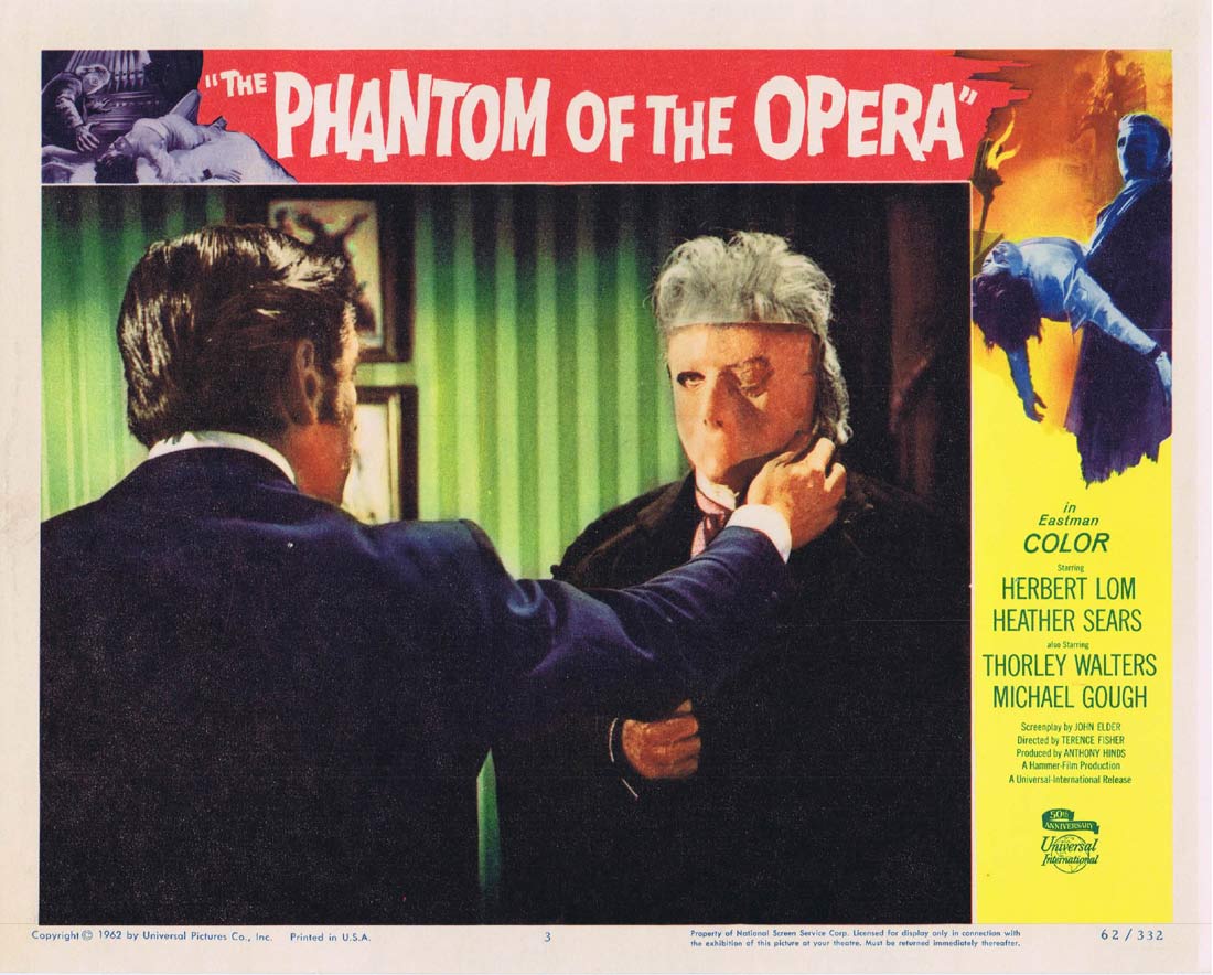 THE PHANTOM OF THE OPERA Original Lobby Card 3 Hammer Horror Herbert Lom