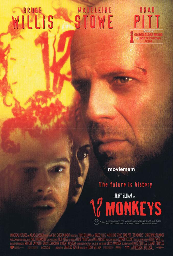 12 MONKEYS Original Daybill Movie poster Bruce Willis Madeleine Stowe Brad Pitt