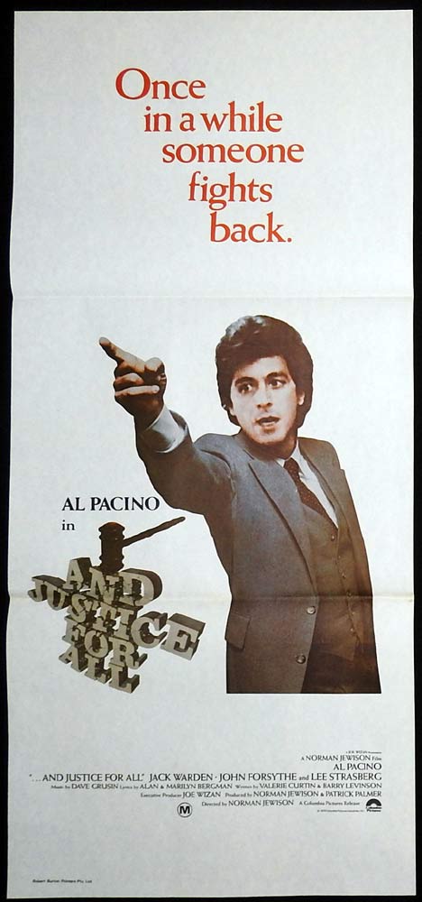 AND JUSTICE FOR ALL Original daybill Movie poster Al Pacino Jack Warden