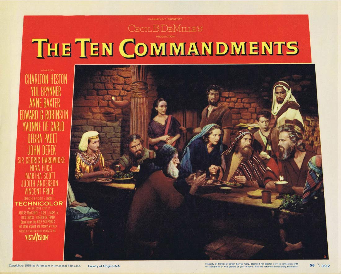 THE TEN COMMANDMENTS Original 1956 Lobby Card 2 Cecil B. DeMille Charlton Heston