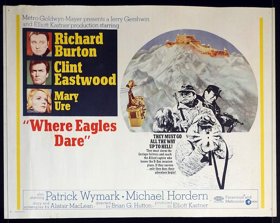 WHERE EAGLES DARE Rare US INT Half Sheet Movie poster Richard Burton Clint Eastwood