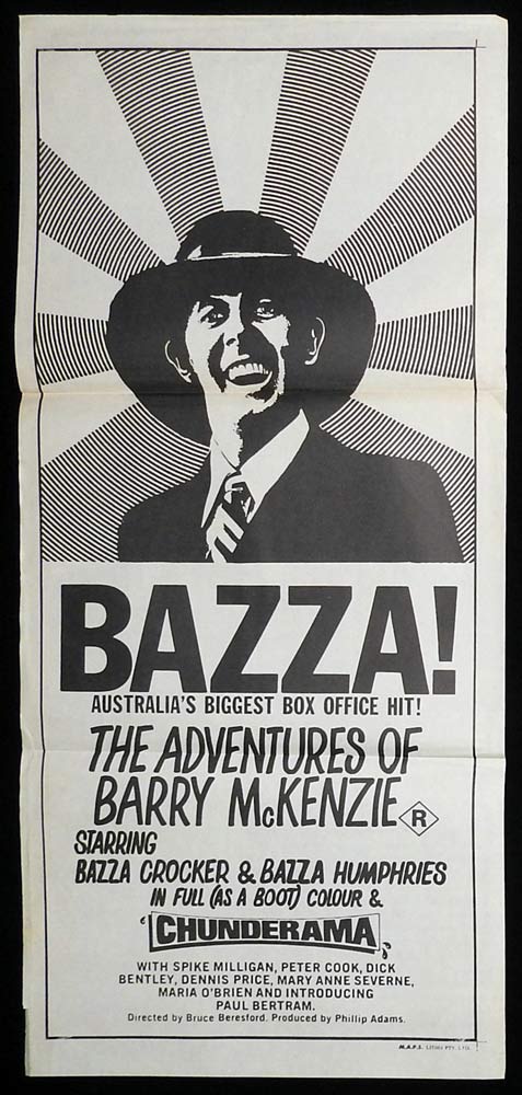 THE ADVENTURES OF BARRY McKENZIE Original CHUNDERAMA Style Daybill Movie poster Barry Humphries