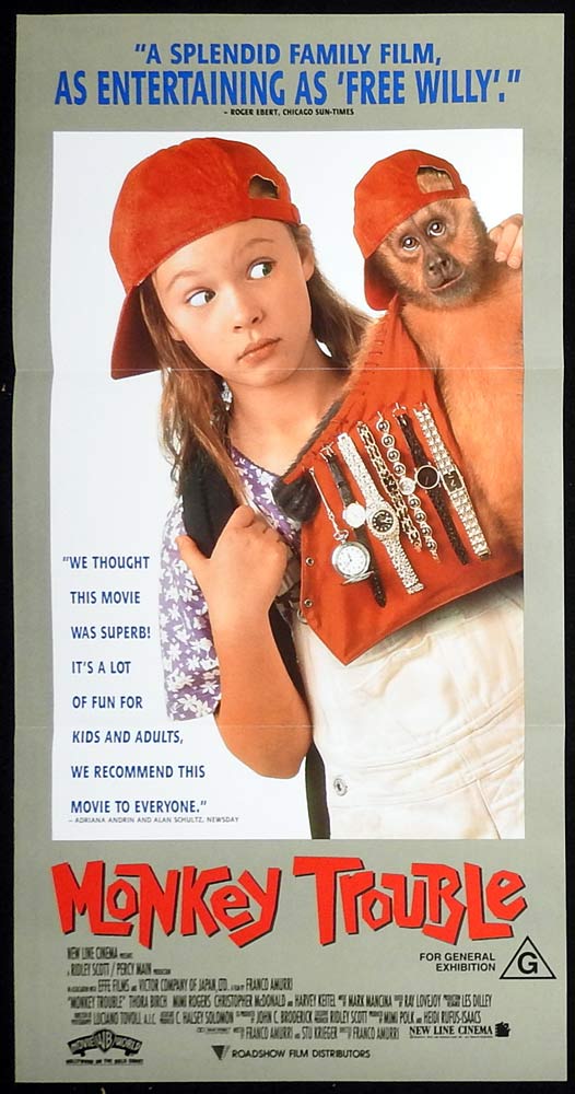 MONKEY TROUBLE Original Daybill Movie Poster Thora Birch Mimi Rogers Christopher McDonald