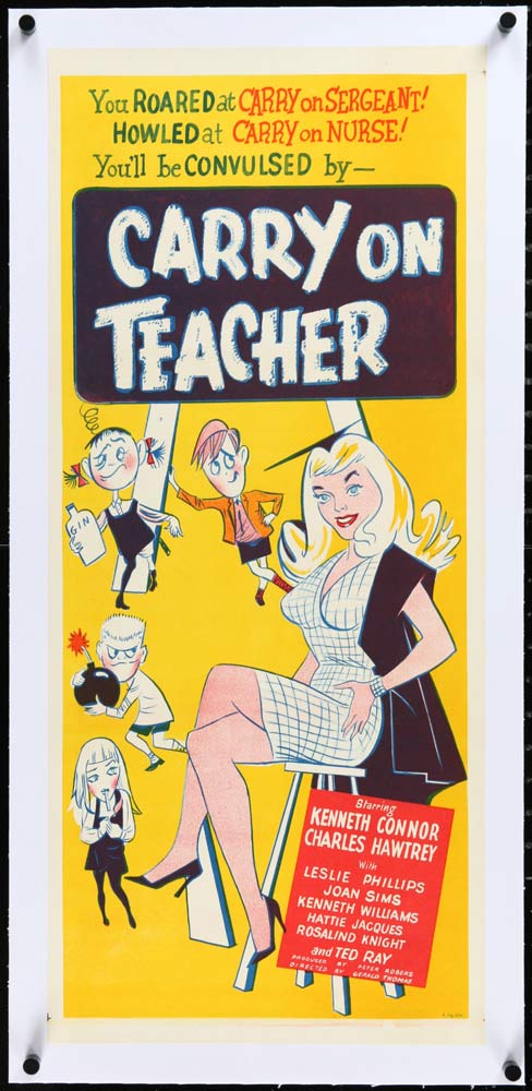 CARRY ON TEACHER Original LINEN BACKED Daybill Movie poster Leslie Phillips